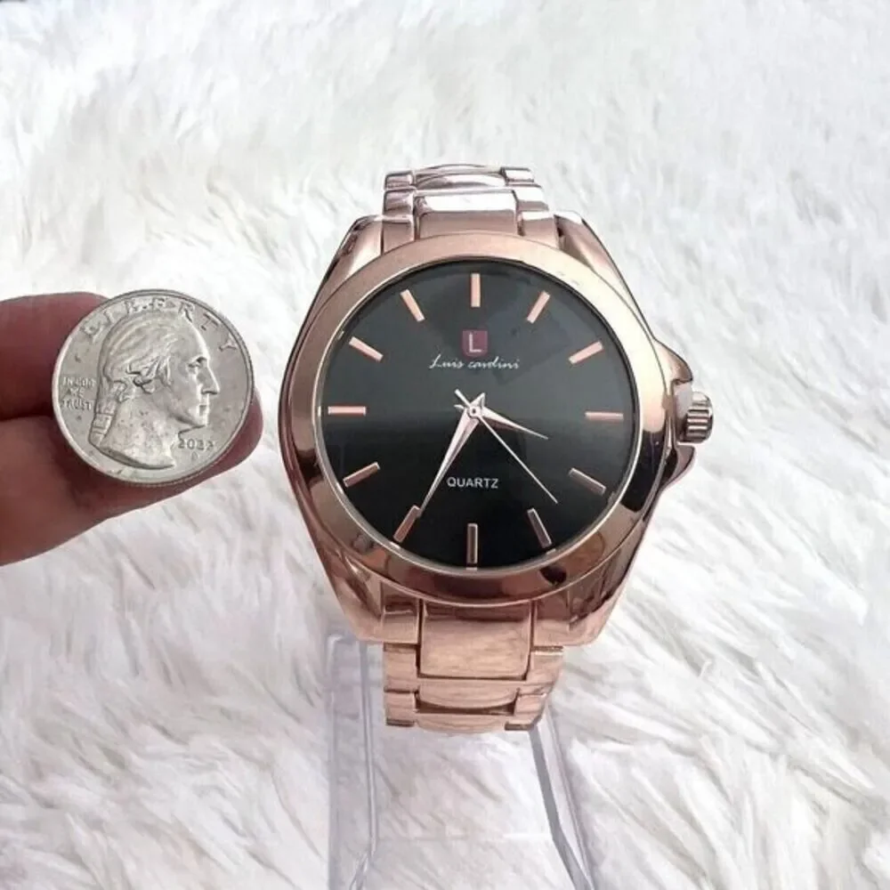 Luis Cardini Rose Gold Quartz Women's Watch Elegant Timepiece Black‎ Dial